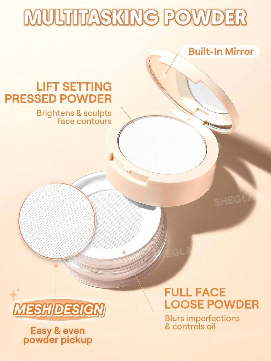 אבקת מייק אפ להסתרת פגמים והרמת העור, Translucent Duo 2